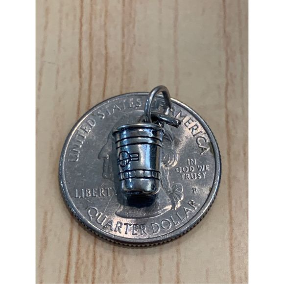 .925 Drinking Cup with Straw Sterling Silver Jewelry Charm - Picture 3 of 5